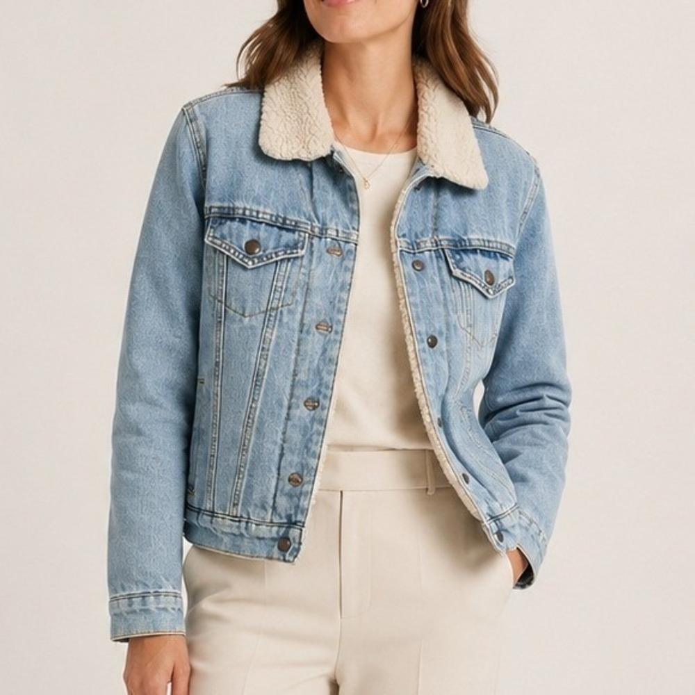Highway Jeans Womens Light Wash Sherpa Lined Denim Trucker Jacket Small Blue